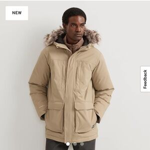 Men's Tan Parka with Faux Fur Hood